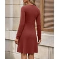 thumbnail image 2 of NJWS Women Long Sleeve V Neck Sweater Dress Knee Length A Line Ribbed Button Dresses Winter Fall Casual Wedding Guest Dress, 2 of 5