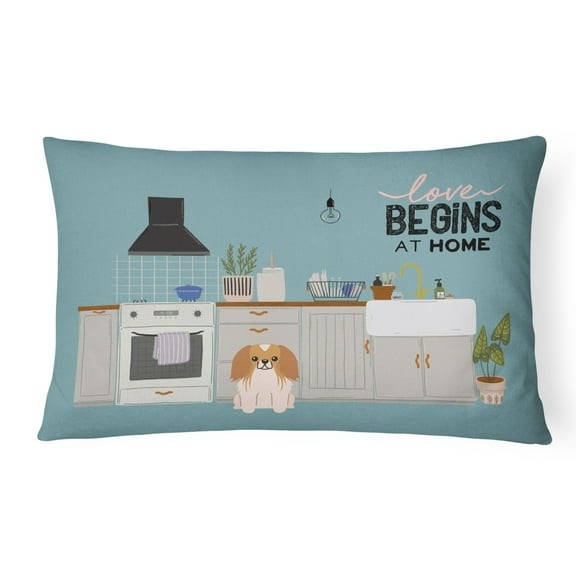 Carolines Treasures CK7807PW1216 Red White Pekingese Kitchen Scene Canvas Fabric Decorative Pillow 12H x16W multicolor