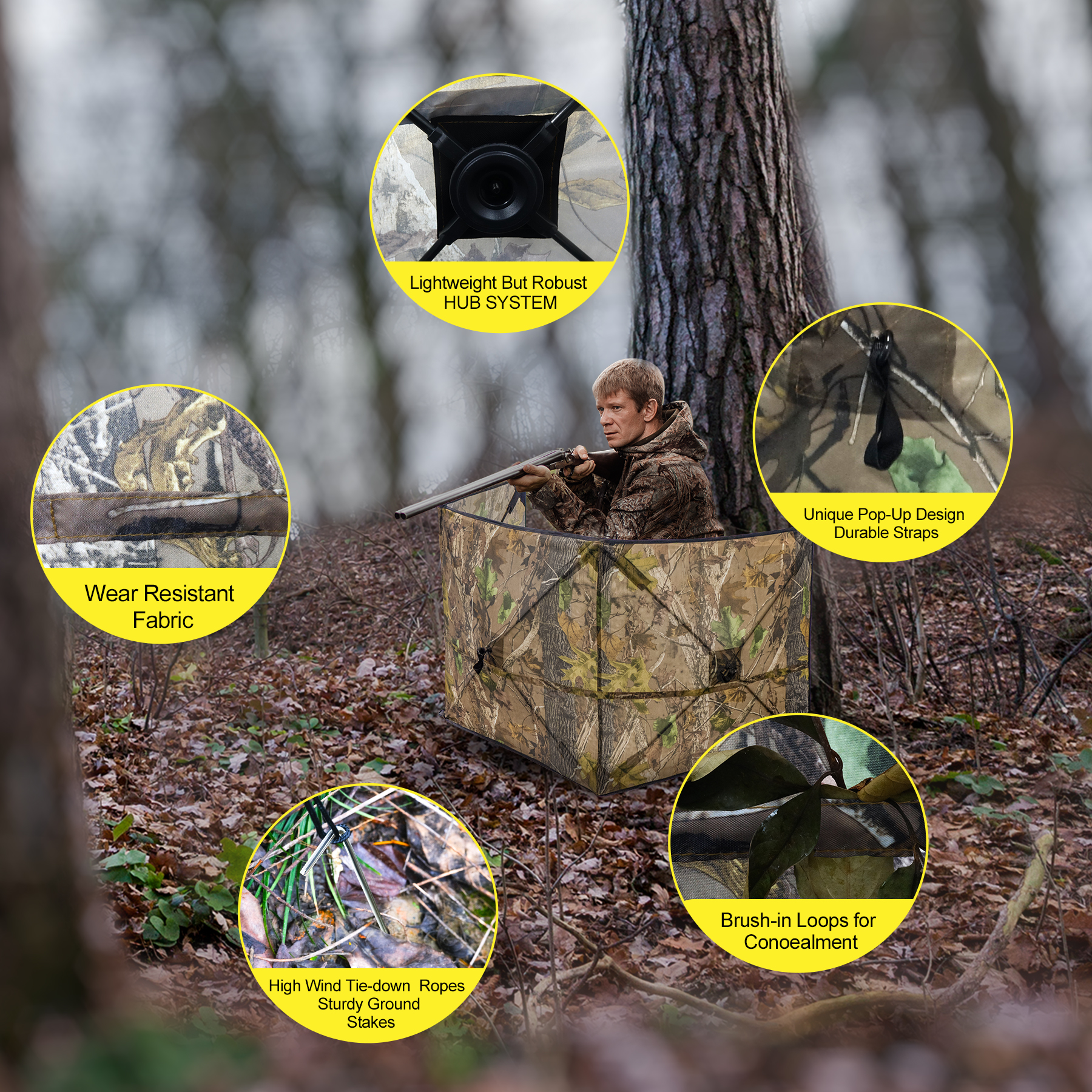 Hunting Blind for Turkey Pop Up Ground Blind Portable & Silent 3-Panel Hunting Ground Blinds for Deer Duck Turkey Hunting