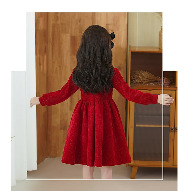 Dr.Eam Big Girls Kids Children Girls Long Sleeve New Year Red Dress Thicken Warm With Bag Dresses Red 12 Y 13 Y Walmart