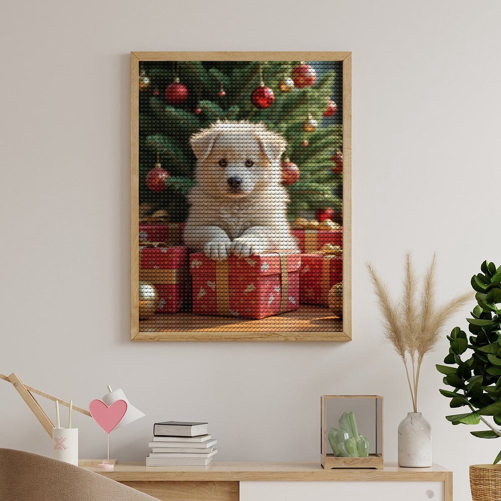 Diamond Art Kits for Adults, Christmas Puppy With Boxes 5D Diamond Painting Kits for Adults Beginners, DIY Full Drill Diamond Painting, Gem Art and Crafts 12x16
