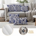 thumbnail image 6 of Vintage Flower Pillow Covers 2 Pack Spring Abstract Dark Blue Floral Leaf Pattern Linen Texture Pillowcase Waterproof Outdoor Throw Pillow Cover for Patio Garden Square Cushion 24”x24”, 6 of 9
