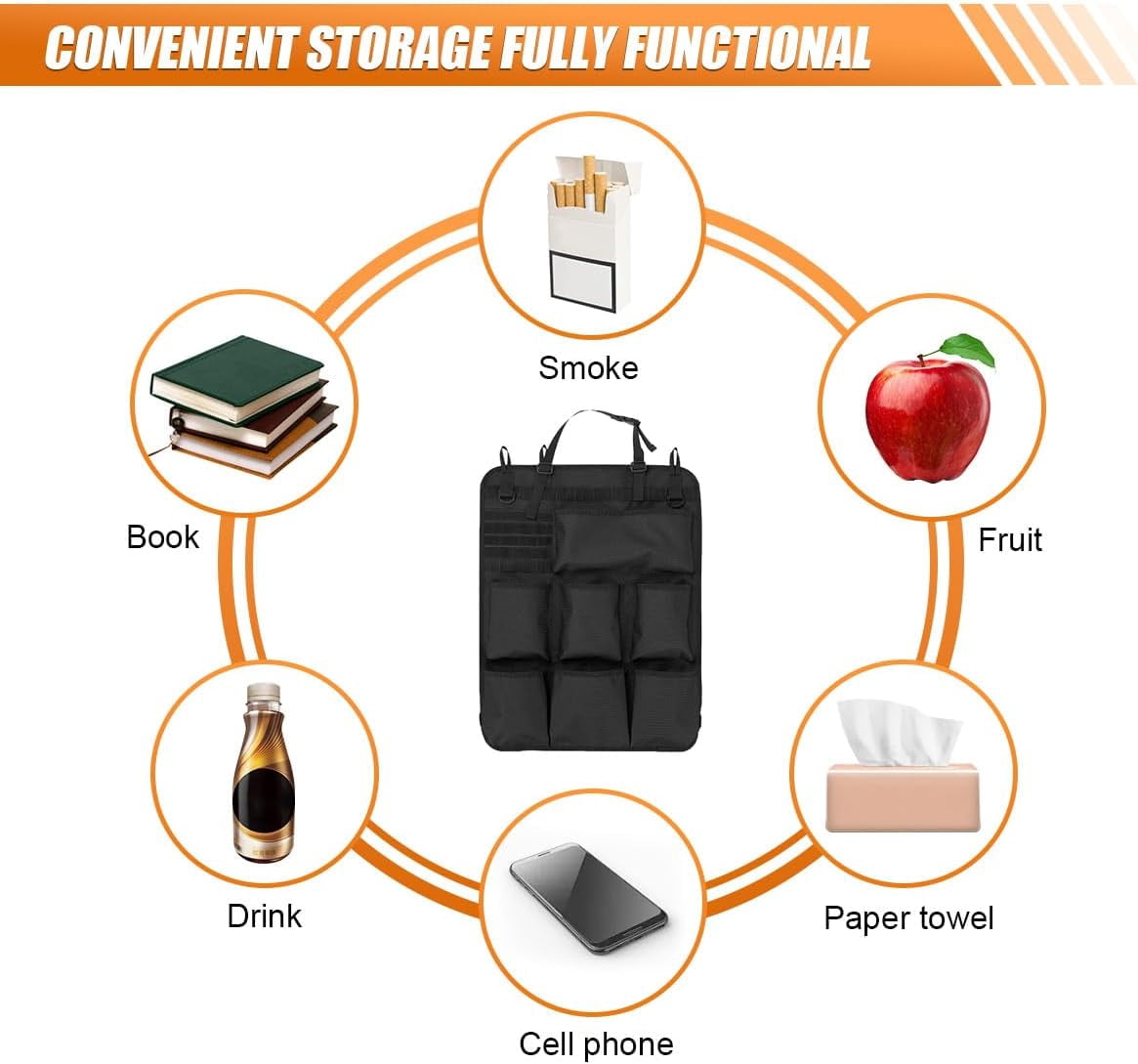 Car Backseat Organizer Waterproof Oxford Automotive Seat Back Protector with 8 Pockets Hanging Vehicle Behind Storage Bag Universal Travel Accessories for RV SUV Truck(Black)