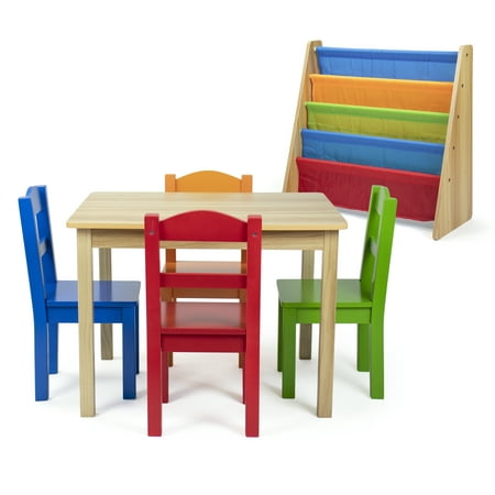 Humble Crew Multi Color Playroom in a Box, Kids Book Rack & 5 Piece Table Set