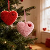 Cadancy Valentine's Day Tree Ornament Plush Heart Decoration Soft Fluffy Hanging Decorations Indoor Outdoor Holiday Party Home Decor(4pcs)