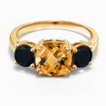 thumbnail image 2 of Gem Stone King 18K Yellow Gold Plated Silver Yellow Citrine and Black Onyx 3 Stone Engagement Ring for Women (4.10 Cttw, Gemstone November Birthstone, Cushion Checkerboard 8MM, Size 5), 2 of 5