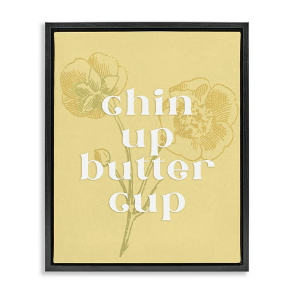 Stupell Industries Floral Chin Up Phrase Plants & Flowers Painting Black Floater Framed Canvas Art Print Wall Art, 17 x 21