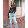 thumbnail image 4 of Blusa de de Larga para Mujer con Cuello Alto Transparente Flores Negras XL, 4 of 9