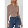 thumbnail image 3 of Women's Seamless Long Sleeve Bodysuit Crew Neck Basic Stretch T Shirt Top, 3 of 6