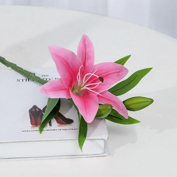 8 Pcs Artificial Lily Real Touch Easter Lily Spring Flowers for Wedding Home Easter Decoration Plastic Tiger Lily Faux Flowers (Pink, 8)