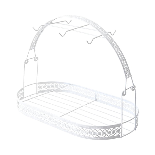 Siruishop Bottle Drying Rack Home Modern Iron with Storage Basket for 6 Cups Accessory Oval White
