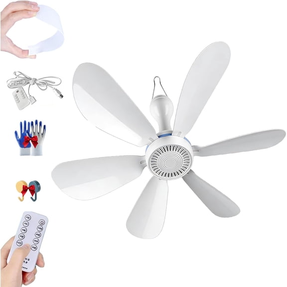 Collapsible Ceiling Fan For Cruise, 6 Blades Quiet Collapsible Portable Ceiling Fan With Remote And Timer, Portable USB Hanging, 4 Speed Remote Control With Timer For Camping Home Room (1)