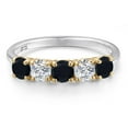 thumbnail image 3 of Gem Stone King 925 Silver and 10K Yellow Gold Black Onyx and Lab Grown Diamond Wedding-Bands Ring for Women | 1.20 Cttw | Round 4MM | Gemstone December Birthstone | Size 5, 3 of 6