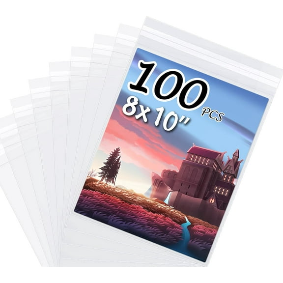 100 Pack Acid-Free Crystal Clear Sleeves Storage Bags for 8x10 Art Prints/Pictures/Photos/Framing Mat Mattes (Bag Size: 8 1/2” x 10 3/7”)