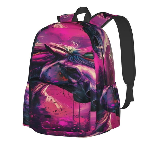 Sikiie Watercolor Painting White Horse Print Lightweight Student Backpack, Suitable for School, Work, Sports and Travel, Ergonomic Large-capacity Backpack, Unisex