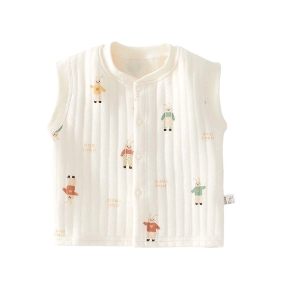 OOOUM Infant Cotton Vest Crowneck Button Down Sleeveless Waistcoat Cute Cartoon Print Lightweight Outfits White 9-12 Months