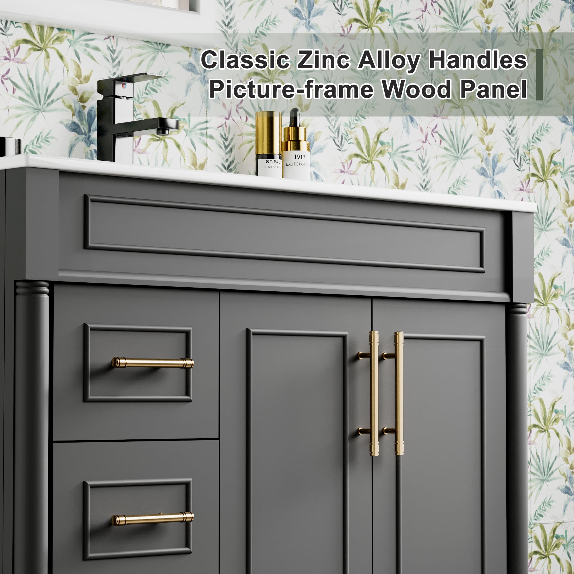 36" Freestanding Bathroom Vanity with Ceramic Sink Top, Faucet, Classic Tapered legs