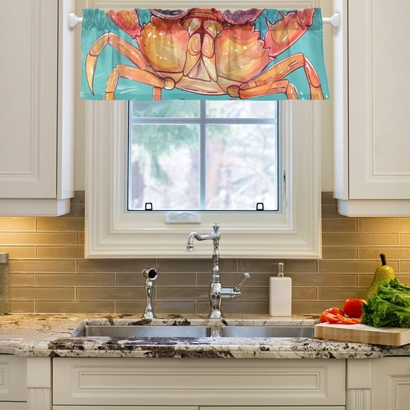 Love Summer Crab Curtain Valances Farmhouse Design Window Treatment Decor Blackout Rod Pocket for Windows Living Room Kitchen 54" x 18"