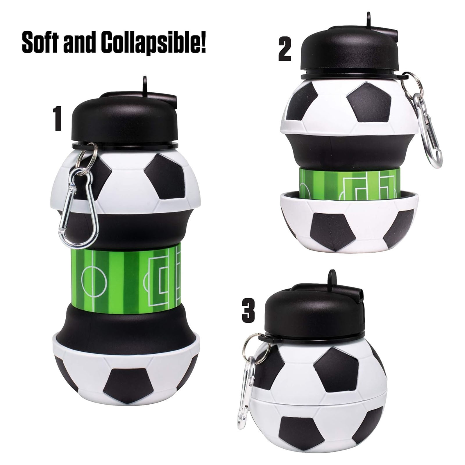 CMrtew Kids 34 OZ Sports Silicone BPA-Free Water Bottle, Collapsible Football Shape Foldable and Leak Proof Water Bottle for School Kids,Travel,Hiking,Riding and for Movements