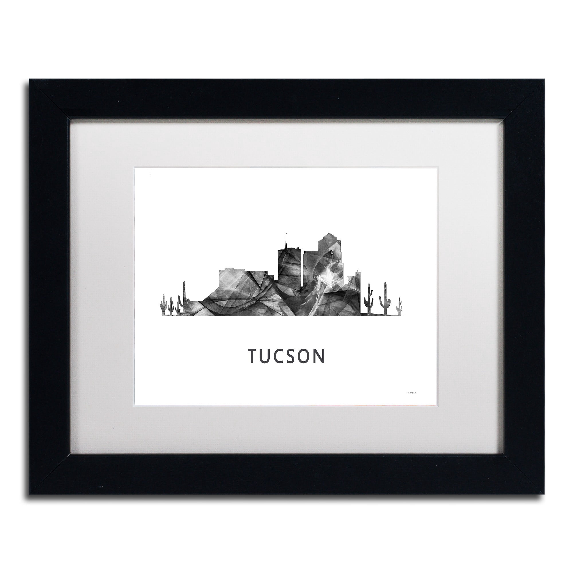Trademark Fine Art 'Tucson Arizona Skyline WB-BW' Canvas Art by Marlene Watson, White Matte, Black Frame