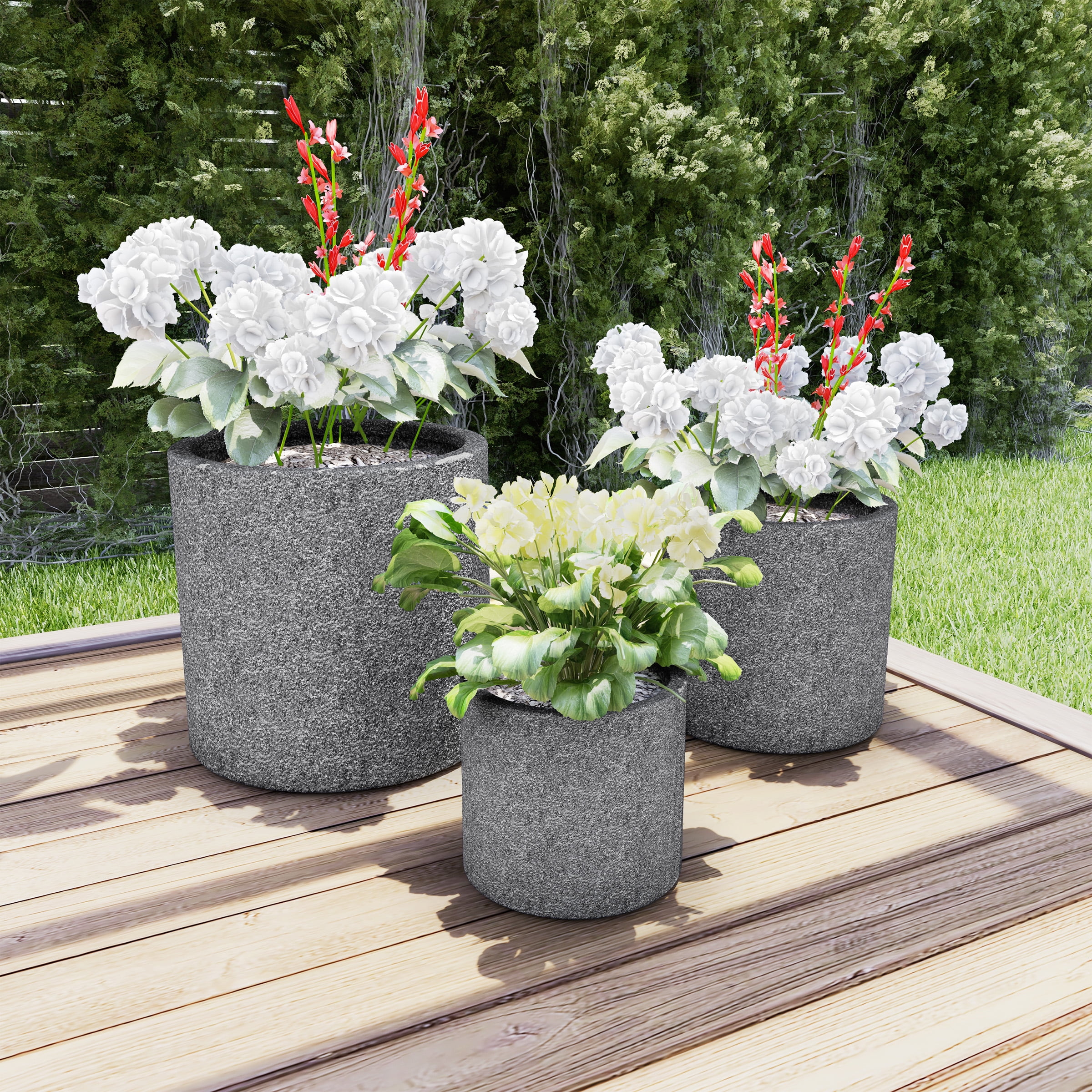 Sunnydaze Fiber Clay Carved Planter Indoor/Outdoor Dark Gray Set of 2-9" 