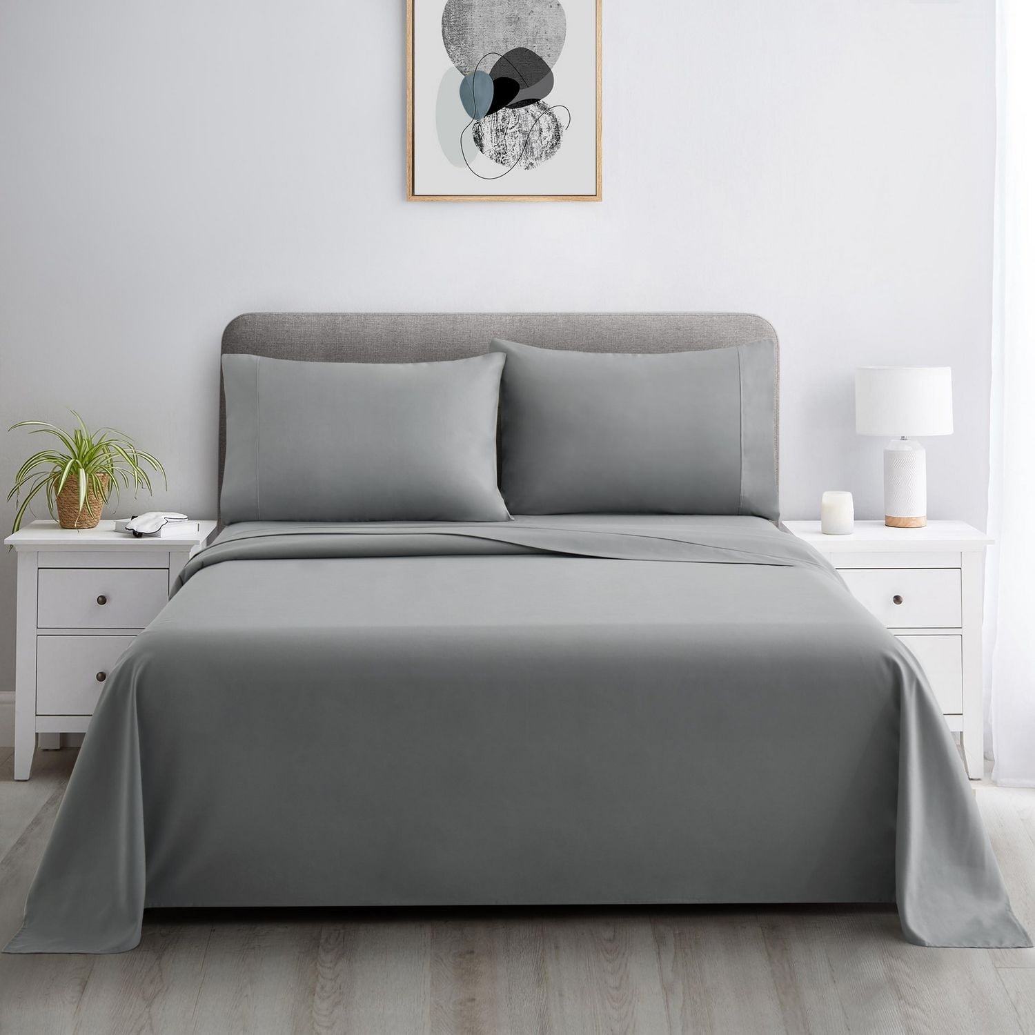 Literie Marina Decoration, 600 fils/cm², ultra douce, à poches profondes, en coton percale à fibres longues, toutes saisons, couleur grise