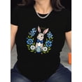 thumbnail image 2 of Camiseta gráfica de conejito de Pascua para mujer - Negra, algodón transpirable, manga corta informal con cuello redondo - Camiseta elegante y cómoda para adultos, hombres, mujeres, adolescentes, jóve, 2 of 5