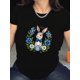 thumbnail image 2 of Camiseta gráfica de conejito de Pascua para mujer - Negra, algodón transpirable, manga corta informal con cuello redondo - Camiseta elegante y cómoda para adultos, hombres, mujeres, adolescentes, jóve, 2 of 5