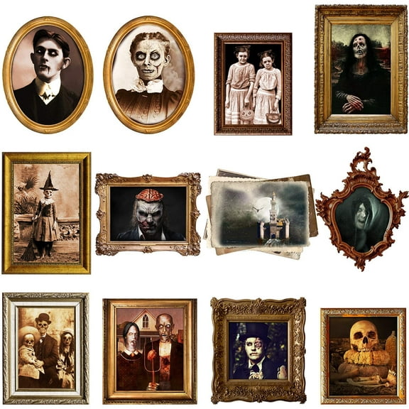 12 Pieces Haunted Pictures Gothic Mansion Portraits Horror Pictures Halloween Decorations Halloween Party Decorations Supplies (Frame Not Included)