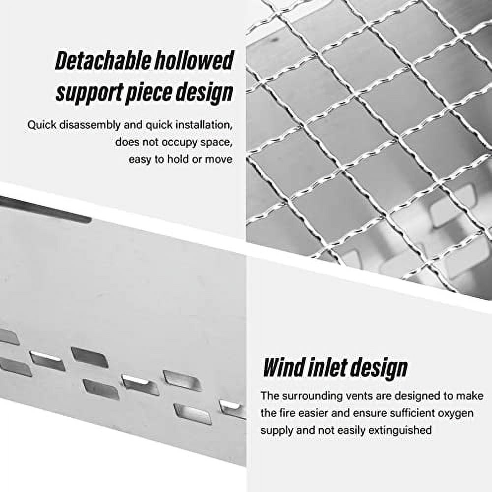 VBESTLIFE Folding Charcoal BBQ Grill, Thickened Stainless Steel Mini Detachable Portable Barbecue Grill for Barbecue Boiling Water Cooking Heating