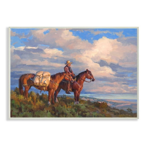 Stupell Industries Cowboy with Horses Countryside Hill Top Design by Chad Poppleton