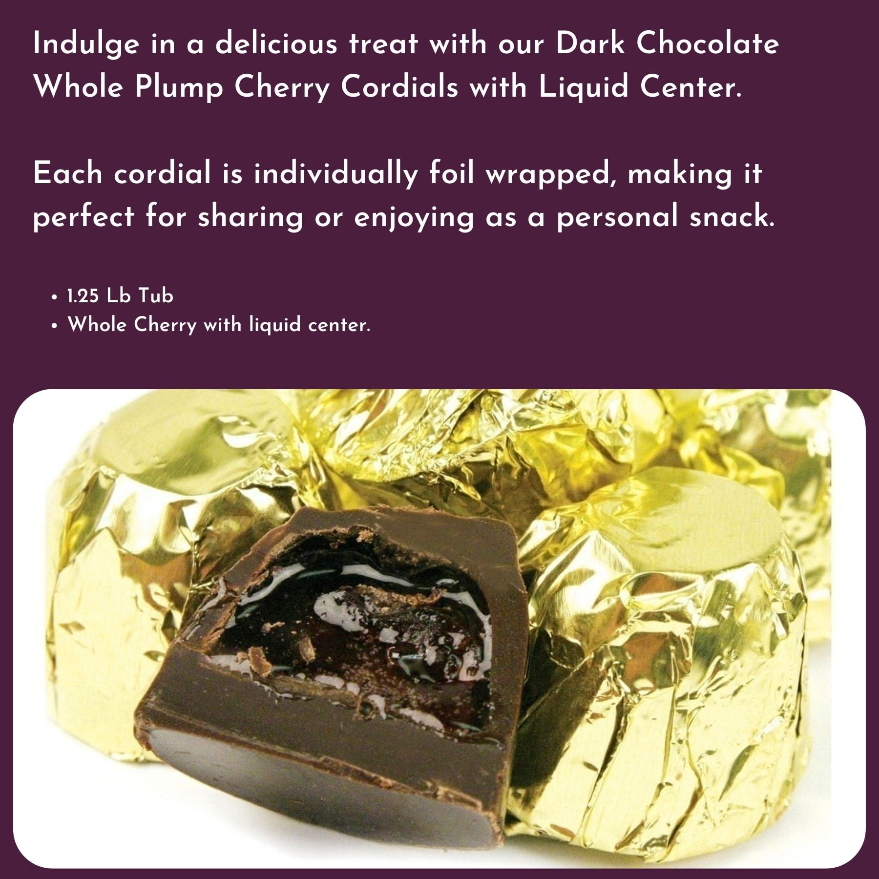 WinCrest Dark Chocolate Cherry Cordials - 1.25 Lb Tub