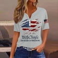 thumbnail image 2 of 250th Anniversary Shirts for Women 2026 - Patriotic "We the People" V-Neck Button Short Sleeve Tee - Vintage Distressed USA Flag Graphic Top Light Gray L, 2 of 5