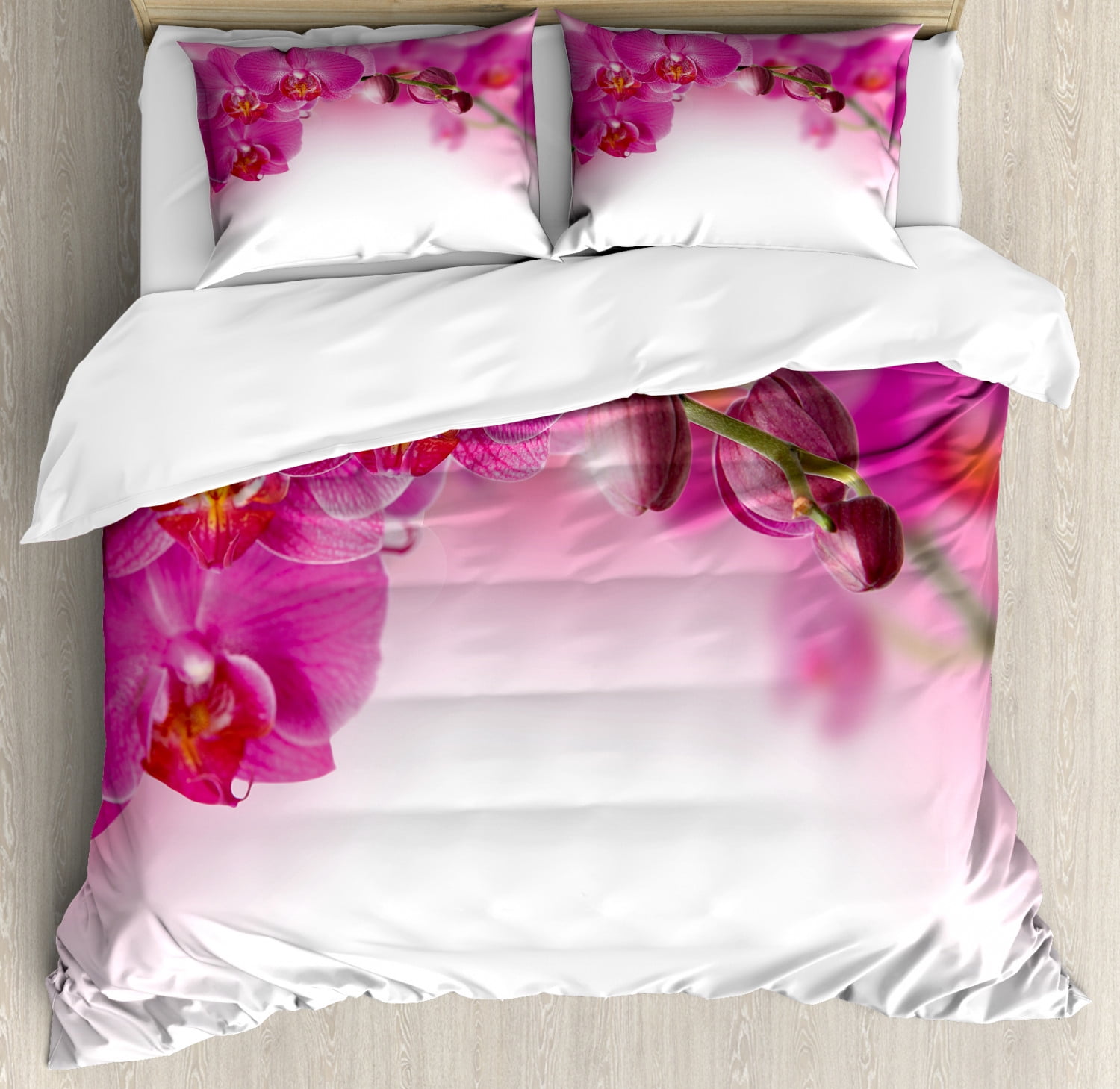 Spa Duvet Cover Set Queen Size, Blossoming Orchid Branch Exotic Nature