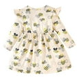 thumbnail image 3 of Hotiary Girls Spring and Autumn Long Sleeved Crew Neck Honeybee Print and Bow Decoration Dress for 6M-3T Infant Toddler, 3 of 6