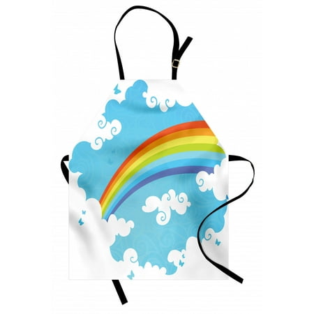 

Rainbow Apron Colorful Scene with Clouds on a Blue Toned Swirled Lines Background Nature Theme Unisex Kitchen Bib with Adjustable Neck for Cooking Gardening Adult Size Multicolor by Ambesonne