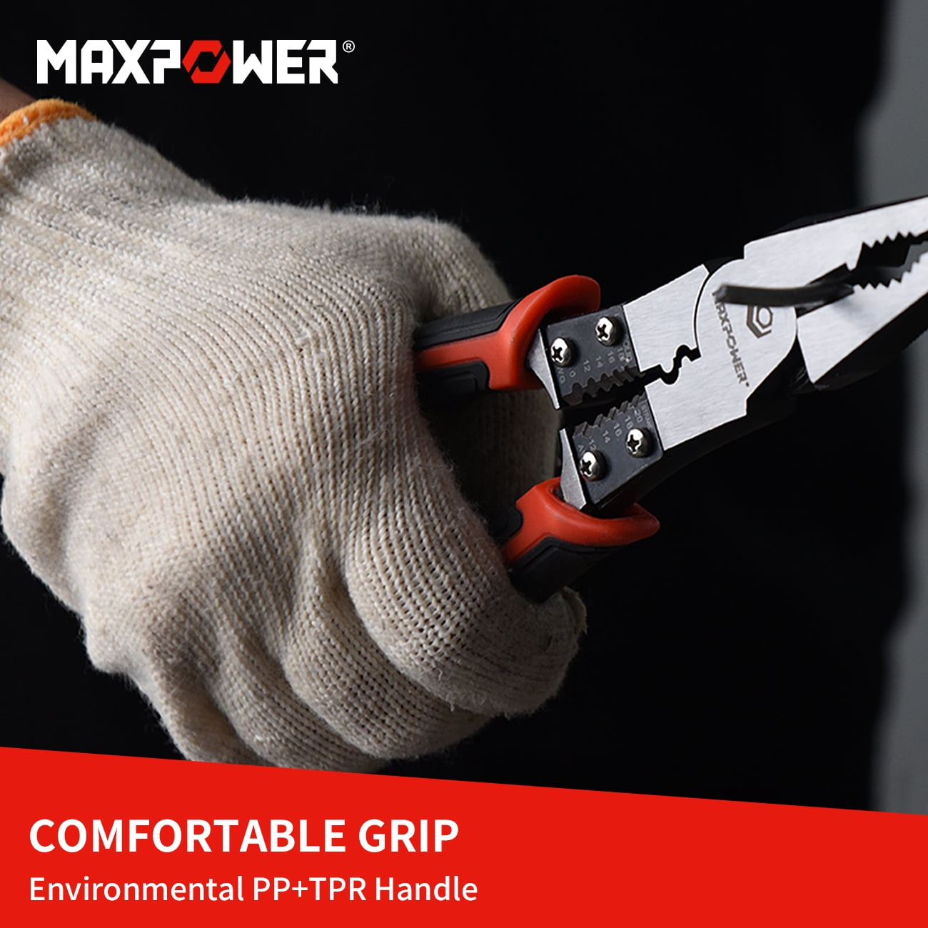 MAXPOWER 3Pcs Pliers Set, 5 in 1 Multifunctional Wire Stripper Crimper Cutter, Long Nose Pliers, Linesman Pliers 8 inch,Diagonal Side Cutting Pliers
