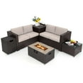 thumbnail image 2 of Costway 6PCS Patio Rattan Furniture Set 32" Fire Pit Table Tank Holder with Cover Beige, 2 of 10