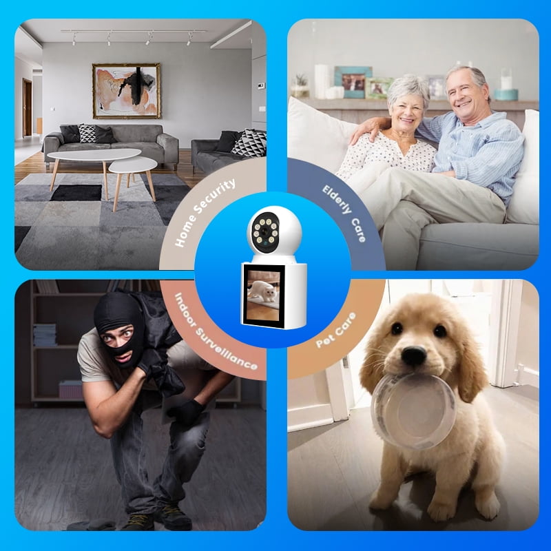 Two-Way Video Calling Camera with Screen, 2K Indoor Security for Baby and Elder, 2.4G WiFi Pet Monitor with Night Vision
