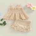 thumbnail image 2 of Infant Baby Girls Summer Outfit Solid Color Cutout Pleated Tank Tops and Stretch Casual Ruffle Shorts Set, 2 of 6