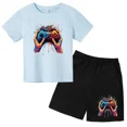 thumbnail image 5 of Conjunto de camiseta y pantalones cortos con estampado de máquina de juego de arte de grafiti para niños, moda de verano, informal, de manga corta, para niños y niñas, 5 of 5