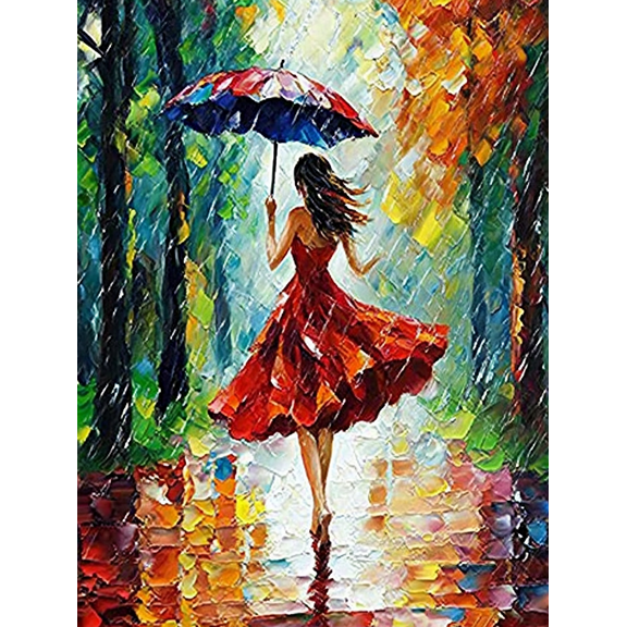 Woman in Rain Oil Painting Decoration/Canvas Art， Suitable for Living Room， Bedroom， Office， Dining Room， Hallway， Study Room， Gallery， Studio， Hotel， Cafe and Apartment Decor.