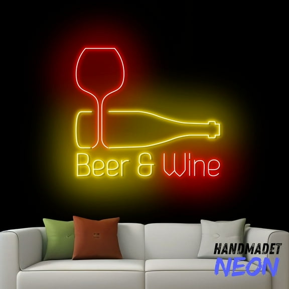 Handmadetneonsign Beer & Wine Neon Sign, Beer Wine Led Sign, Drinking Bar Pub Wall Art, Wine Beer Liquor Wall Decor 77442