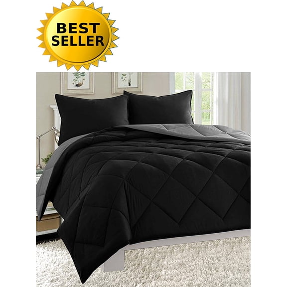 Goose Down Alternative 3pc Comforter Set-King/Cal King, Black/Gray
