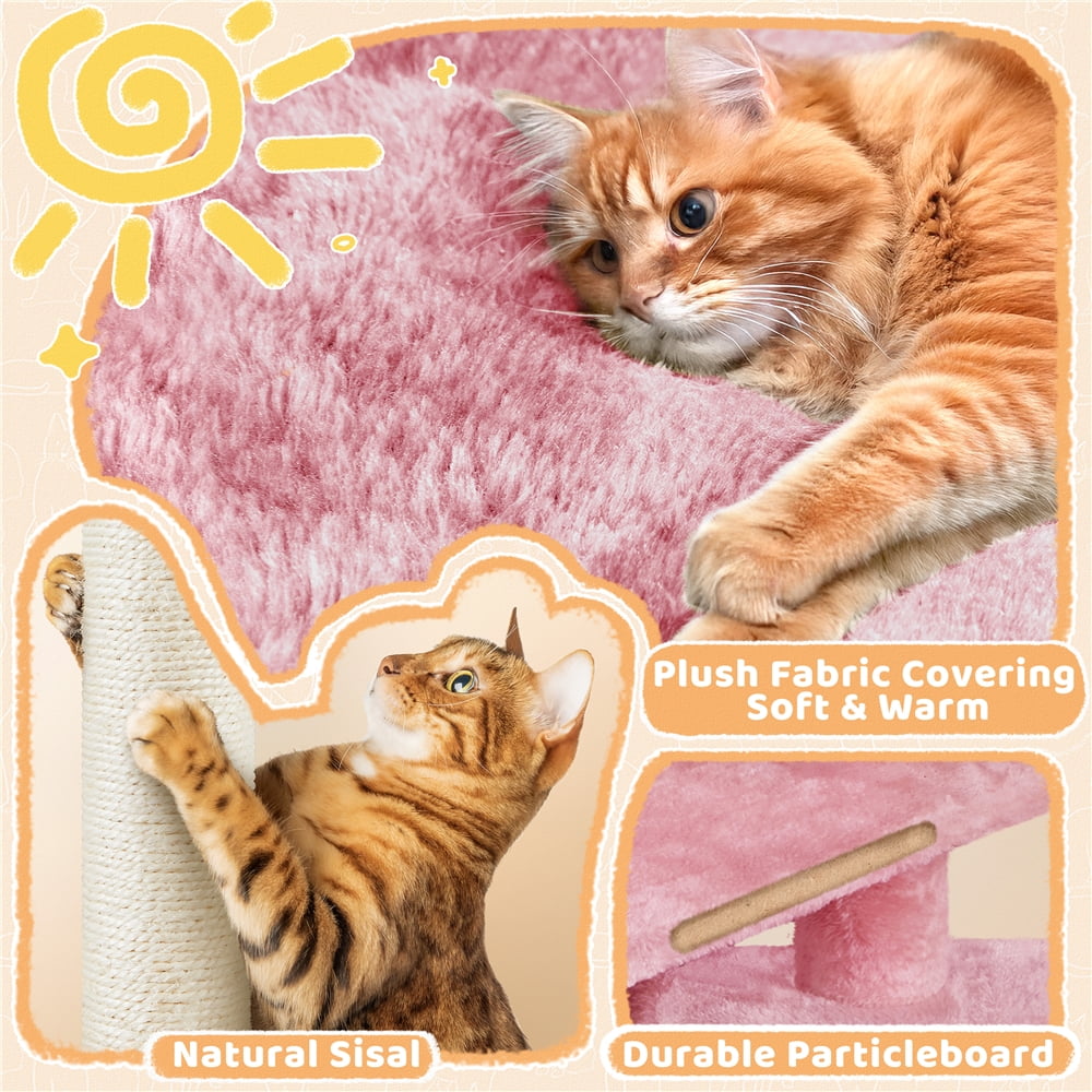 Yaheetech 34" Height Plush Cover Cat Tree with Condo and Sisal Ropes Posts, Pink