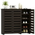 thumbnail image 1 of HOMCOM Armoire à Chaussures Étroite pour Entrée avec 3 Portes à Lattes, Brun Foncé, 1 of 10
