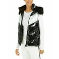 thumbnail image 3 of Calvin Klein Women's Performance Chevron-Quilted Hooded Vest Black Silver, 3 of 4