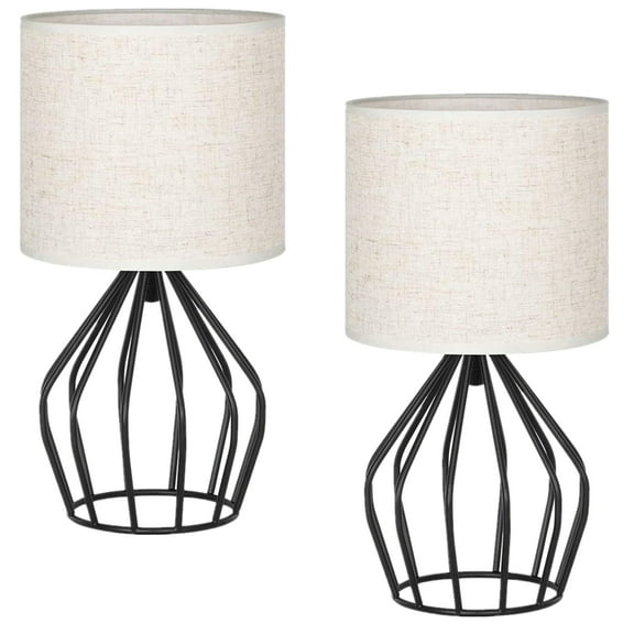 Oumilen 2 Pack Black Table Lamps Hollow Base with Linen Shade