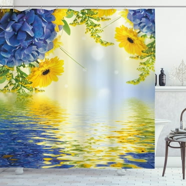 Ambesonne Yellow and Blue Shower Curtain, Romance Bouquet, 69"Wx70"L, Violet Blue Earth Yellow