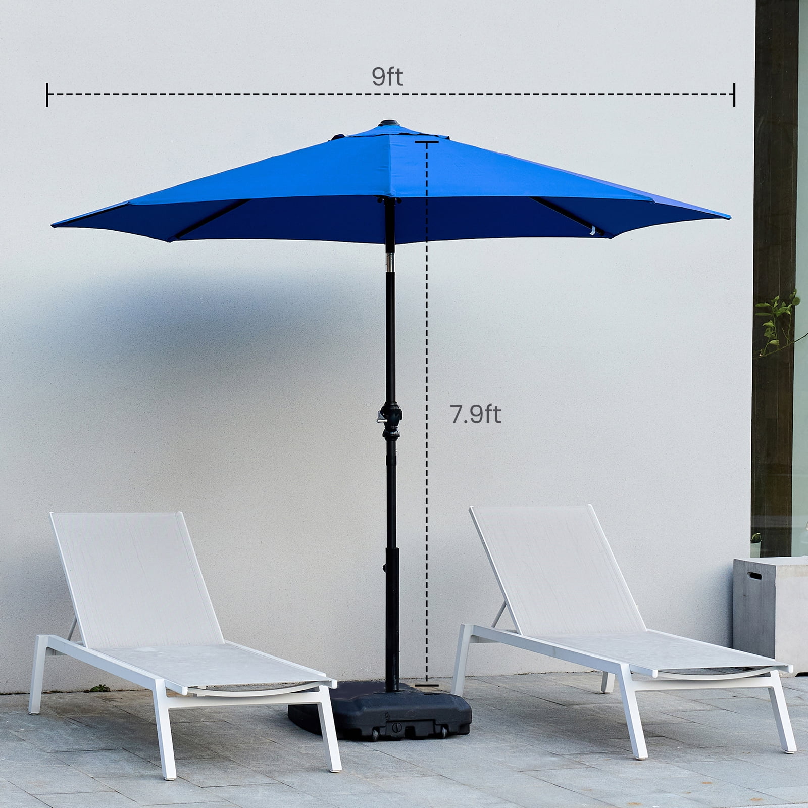 JIOABL Patio Umbrella - 9 ft Outdoor Shade with Crank, 5-Rib Design & UV15+ Fabric for Balcony or Deck, Blue